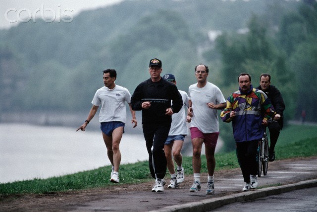 President Clinton and Strobe Talbott Jogging in Moscow